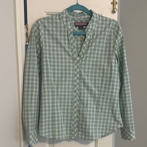 Vineyard Vines Mint Green Plaid Ruffle-Trim Button Shirt